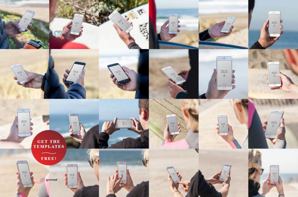 Download Set of 24 iPhone 6 surf-themed template pack | Free Mockup