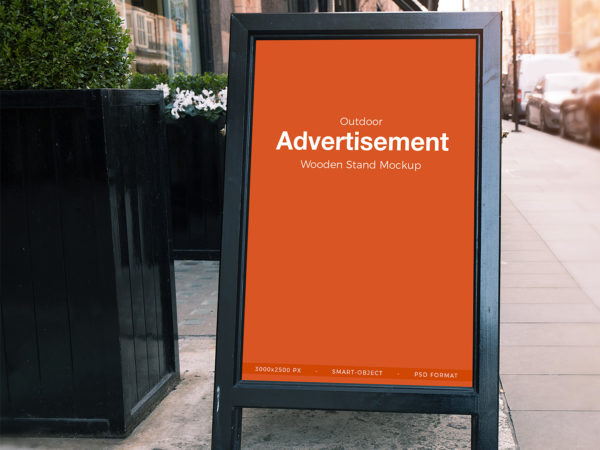 Free Outdoor Advertisement Banner A-Frame Stand Mockup