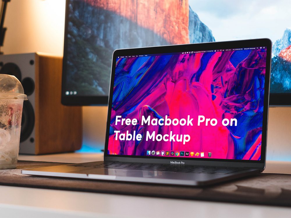 Download Free Macbook Pro On Table Workspace Mockup Free Mockup