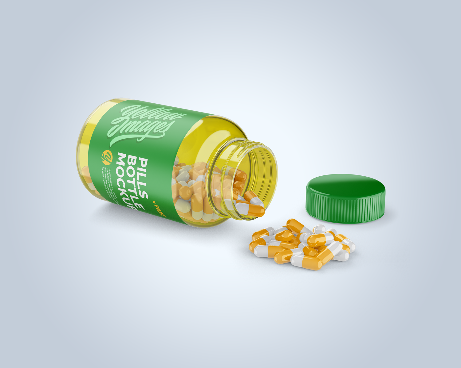 Download Opened Transparent Bottle with Pills Mockup | Free Mockup