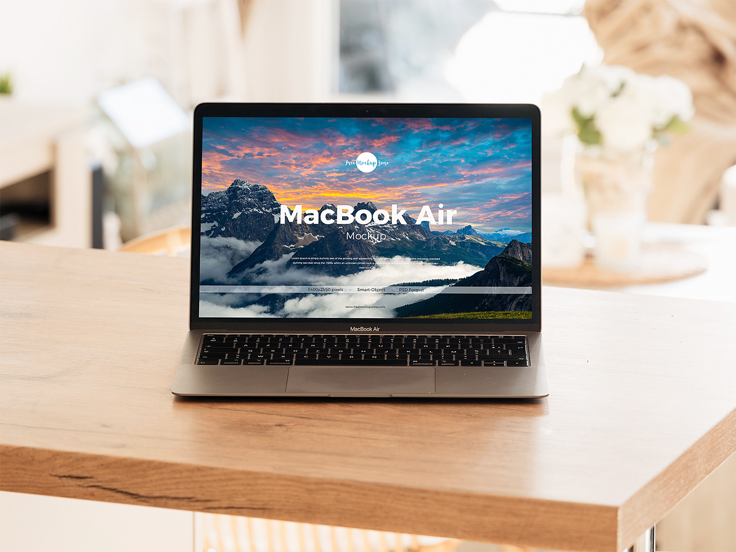 Download Free Macbook Air On A Table Mock Up Free Mockup