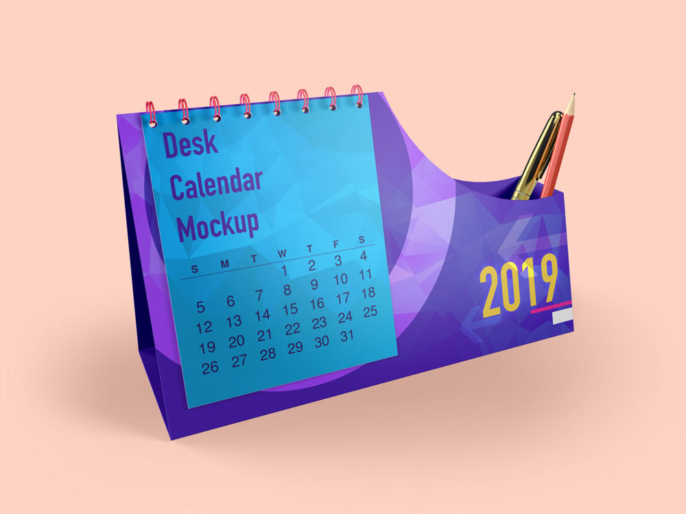 Download Desk Calendar with Pen Box Mockup 01 | Free Mockup