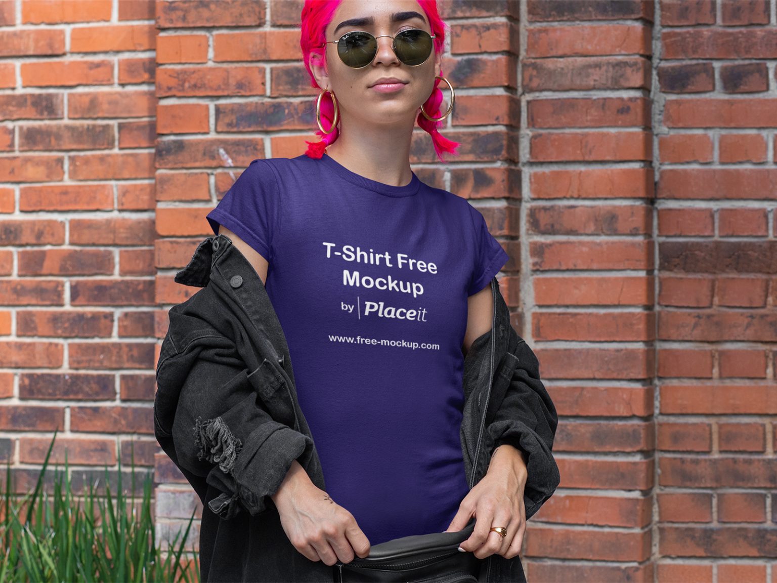 T-Shirt Online Free Mockup of a Woman with Pink Hair | Free Mockup