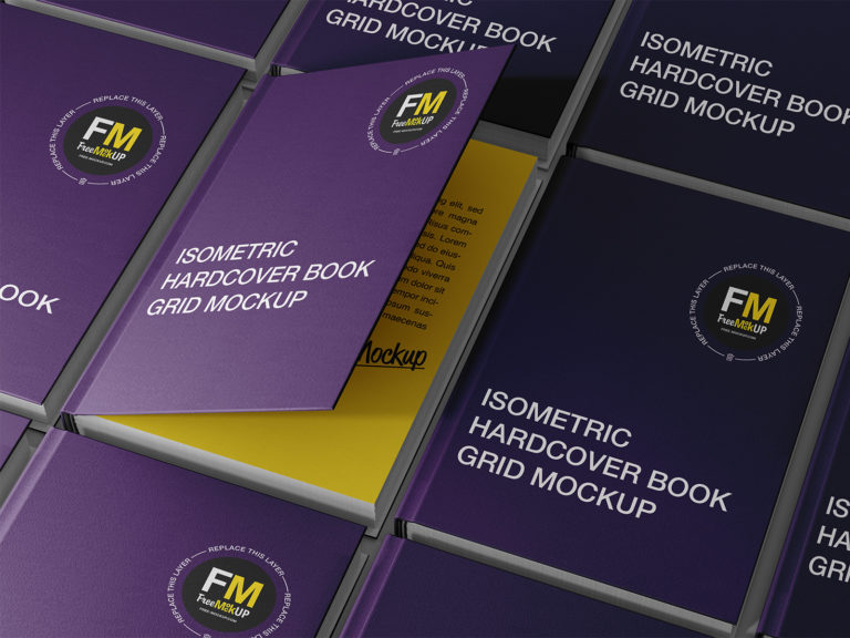 Isometric Hardcover Book Grid Mockup | The Free Mockup