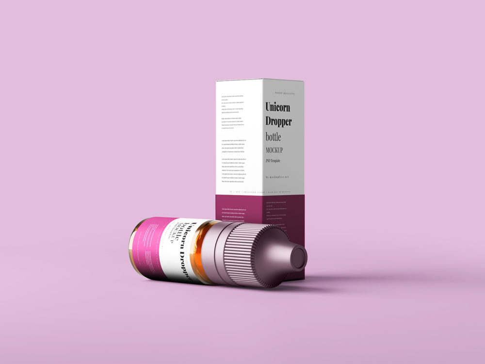 Free Unicorn Dropper Bottle with Paper Box Mockup