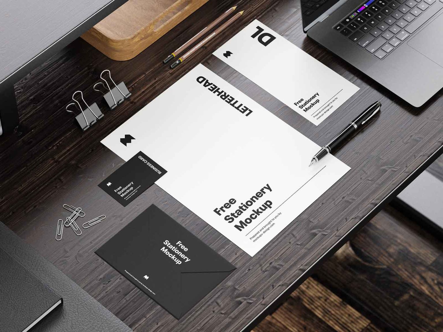 Stationery Mockups in a Workspace Scenes Free PSD | The Free Mockup