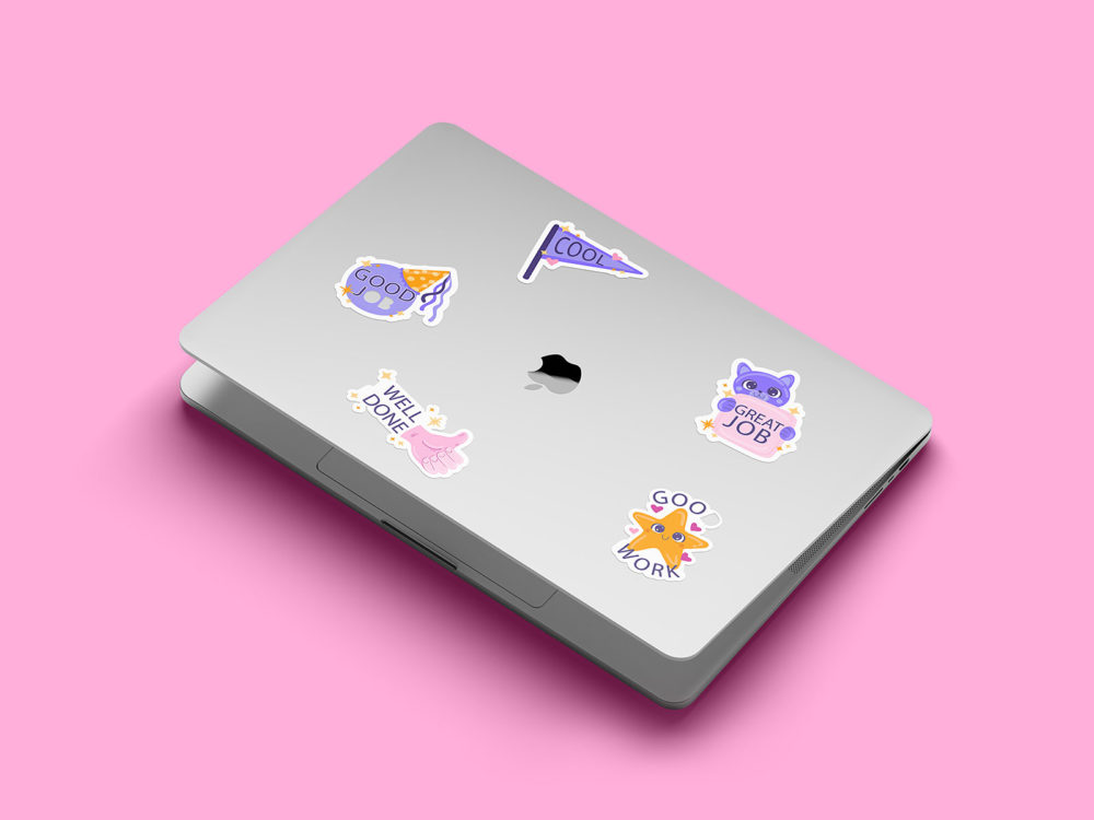 Aesthetic Laptop Sticker Mockup Set: Elevate Your Tech Vibe with Distinctive Designs!