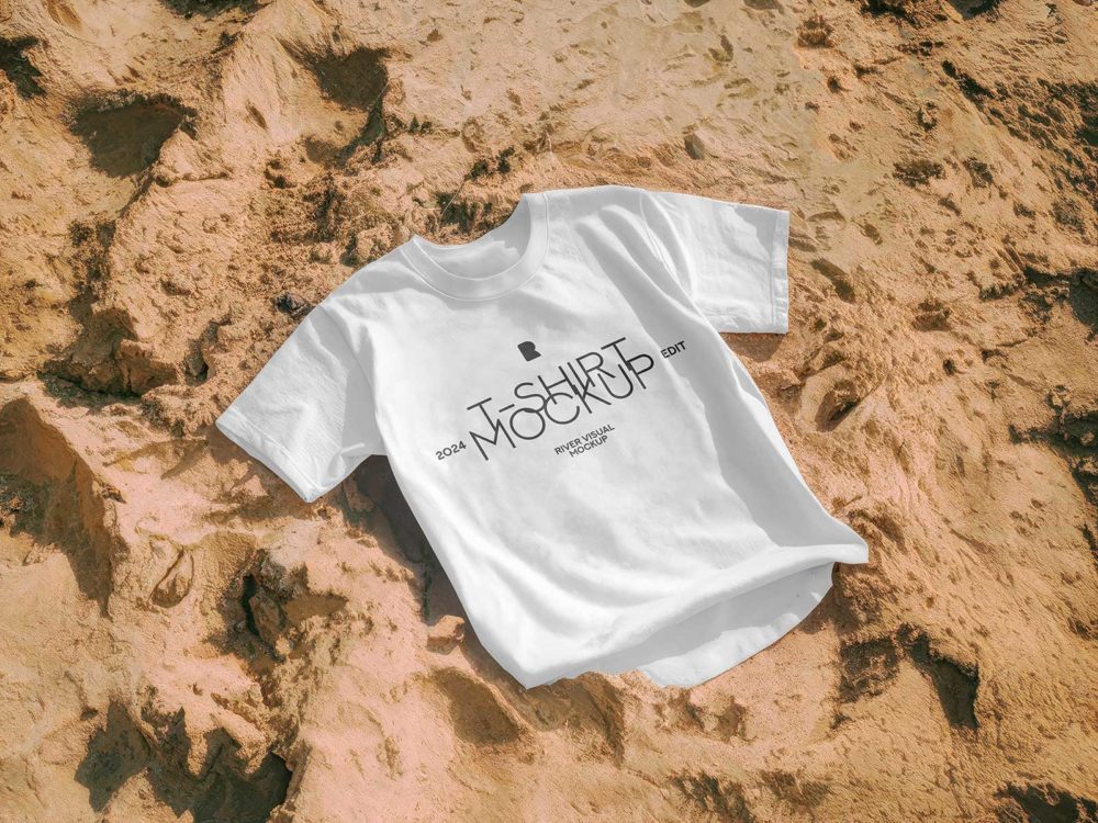 T-shirt free mockup on the sand