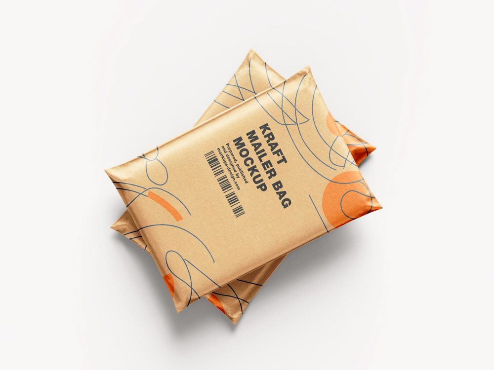 Free kraft paper mailing bag mockup set