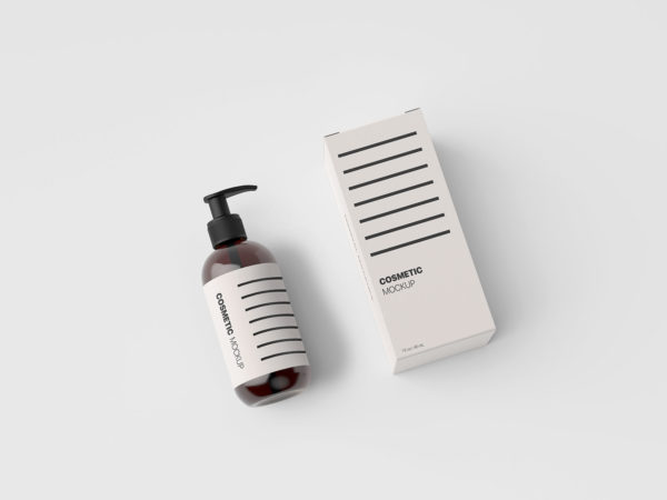 Cosmetic pump bottle with a box mockup