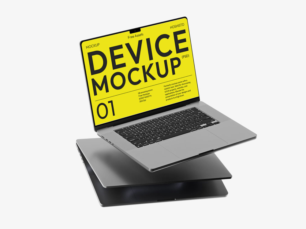 Free MacBook laptop mockup (6 scenes)