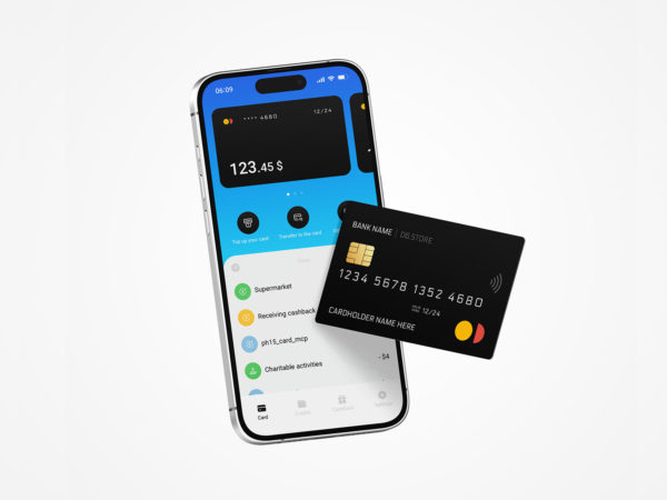 Free plastic credit card with iPhone 15 Pro mockups