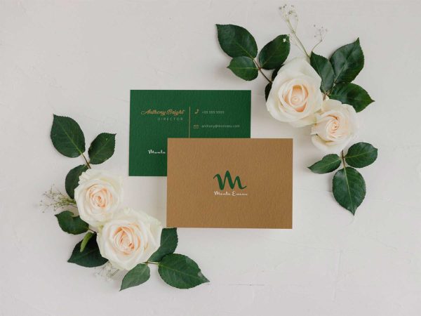 Business Card Free Mockups Scene with Flowers