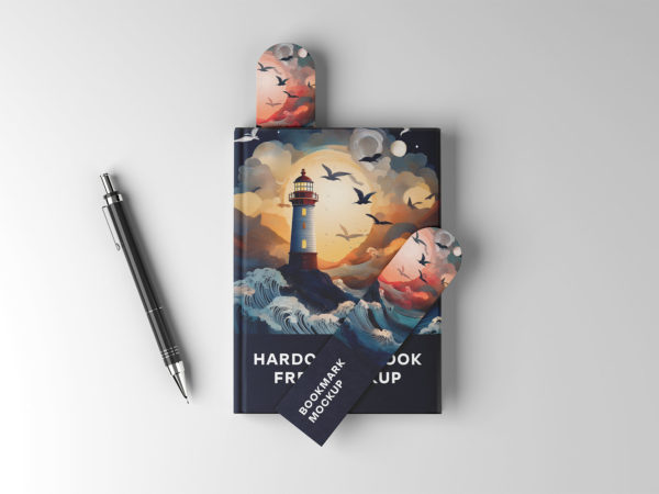 Hardcover Book with Bookmark Free Mockups