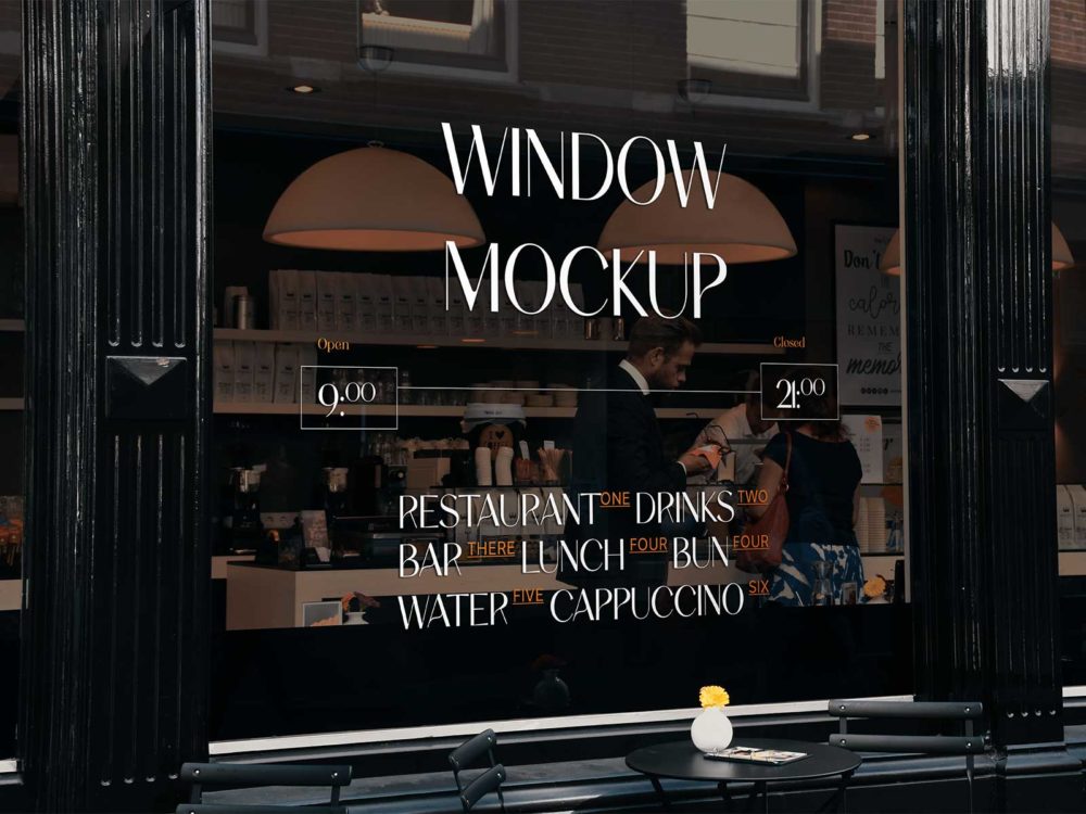 Restaurant window promo text/logo mockup