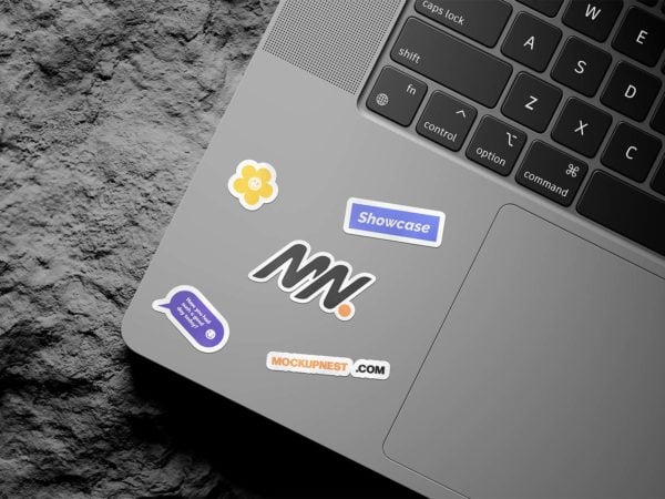 Free Sticker Mockup on a Laptop