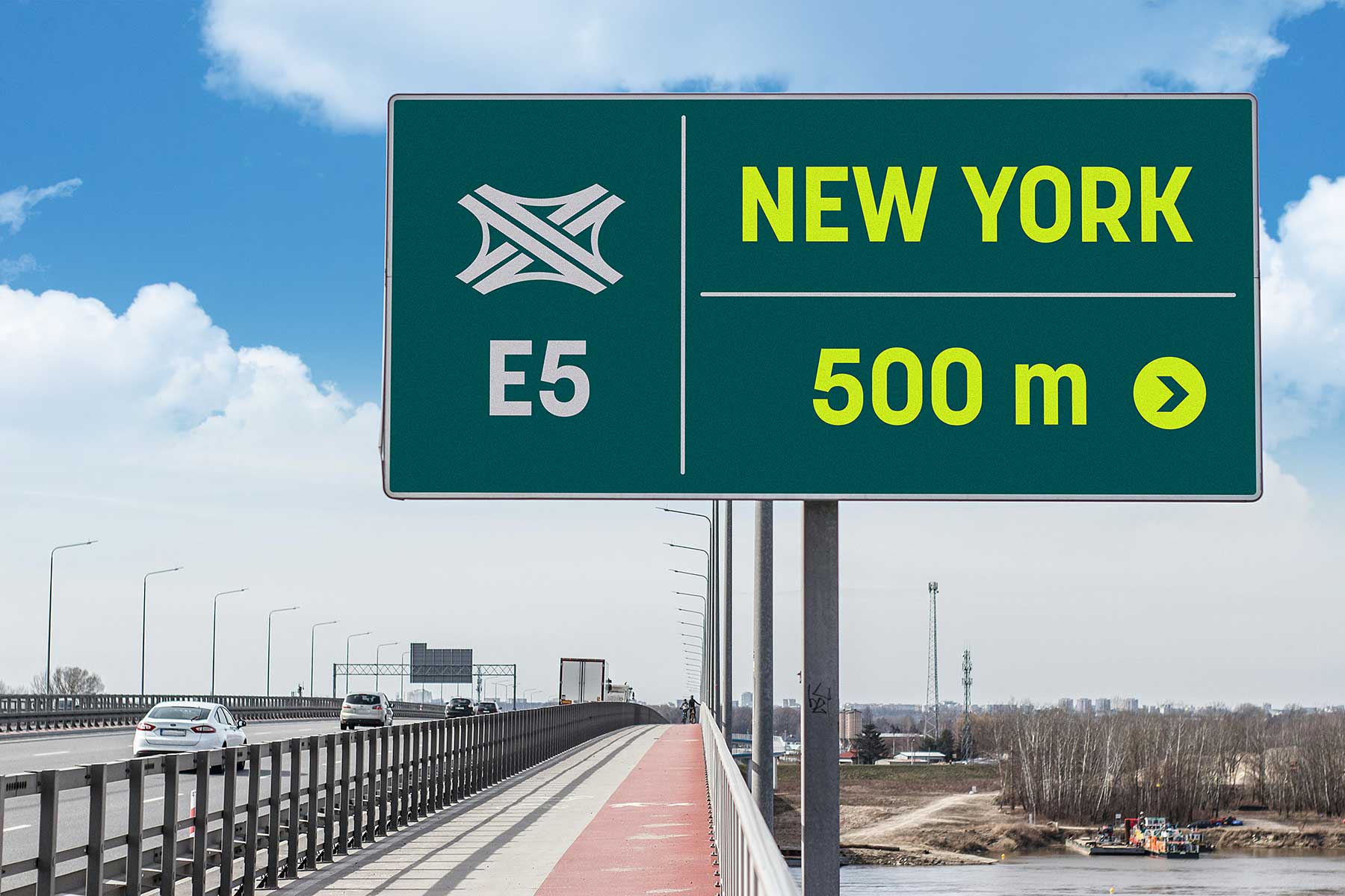 Highway Road Sign Mockup