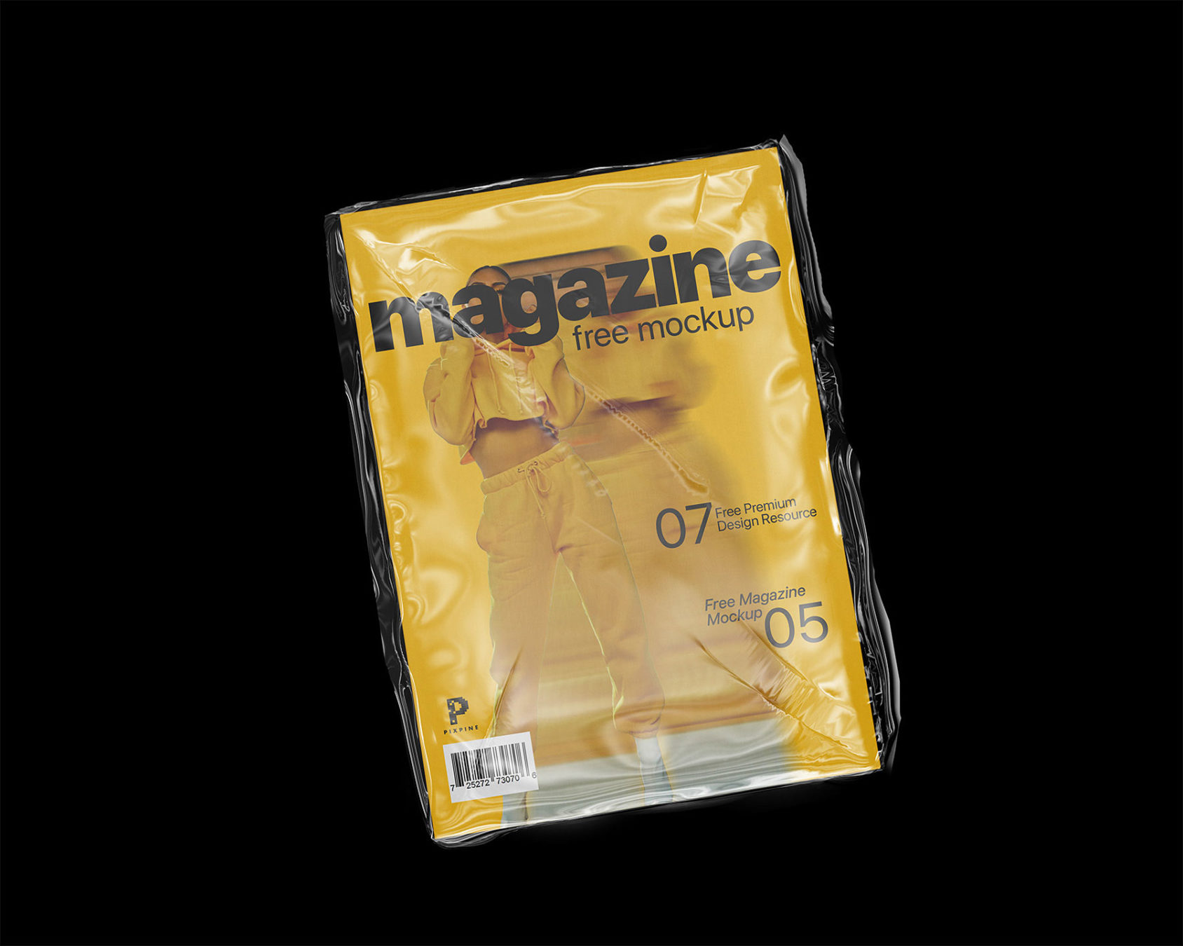 Magazine Mockup Wrapped in Transparent Plastic