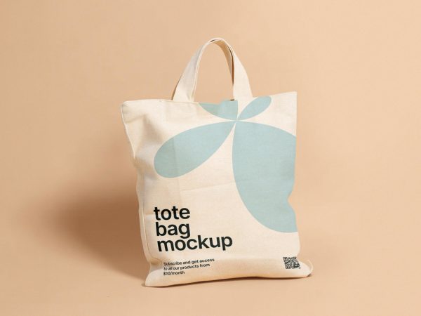 Free Tote Bag Mockup with Short Handles