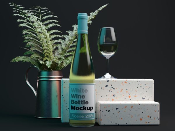 White Wine Bottle Mockup Scene