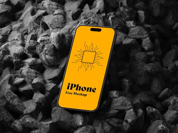 Free Mockup of iPhone on Black Stones