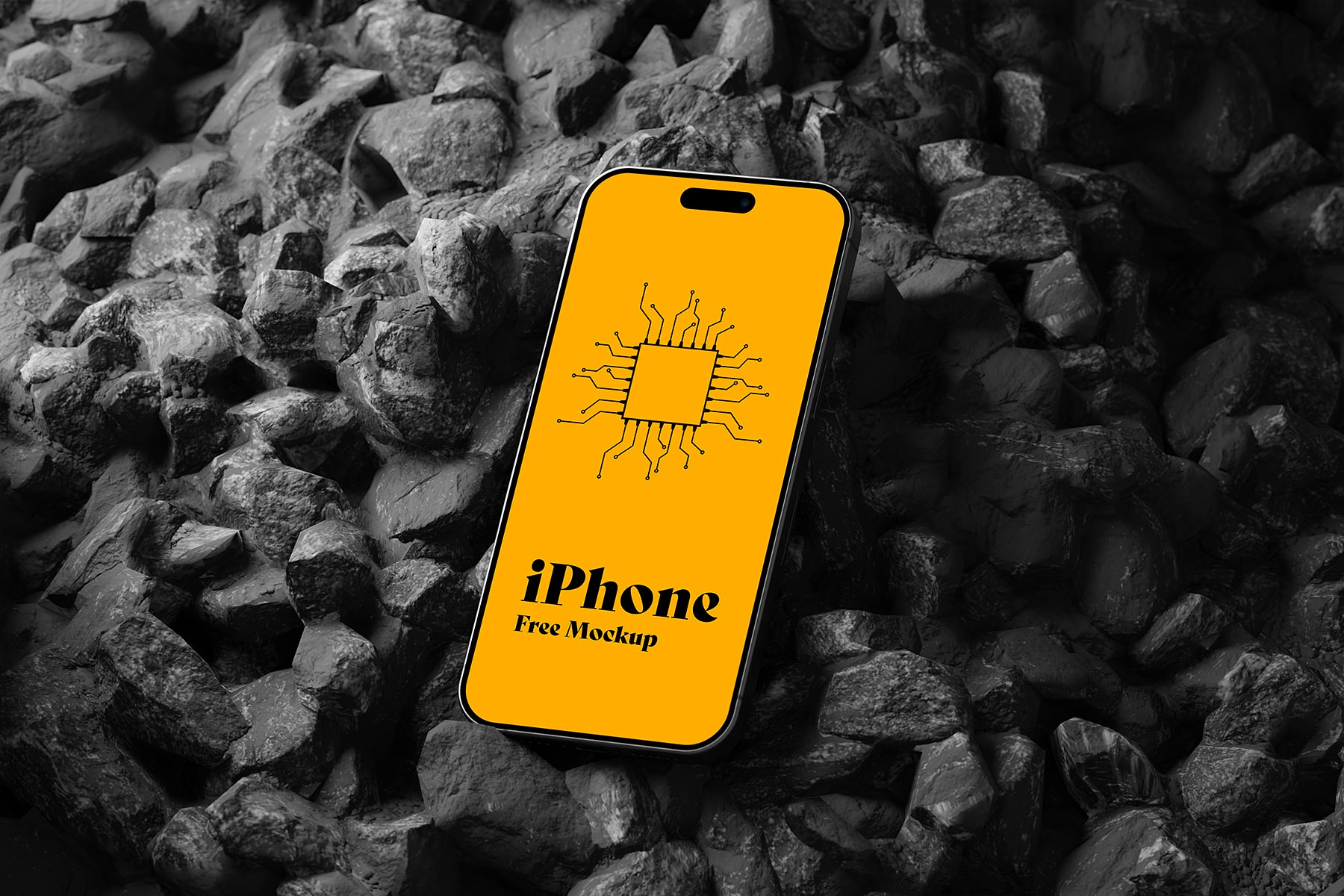 Free Mockup of iPhone on Black Stones