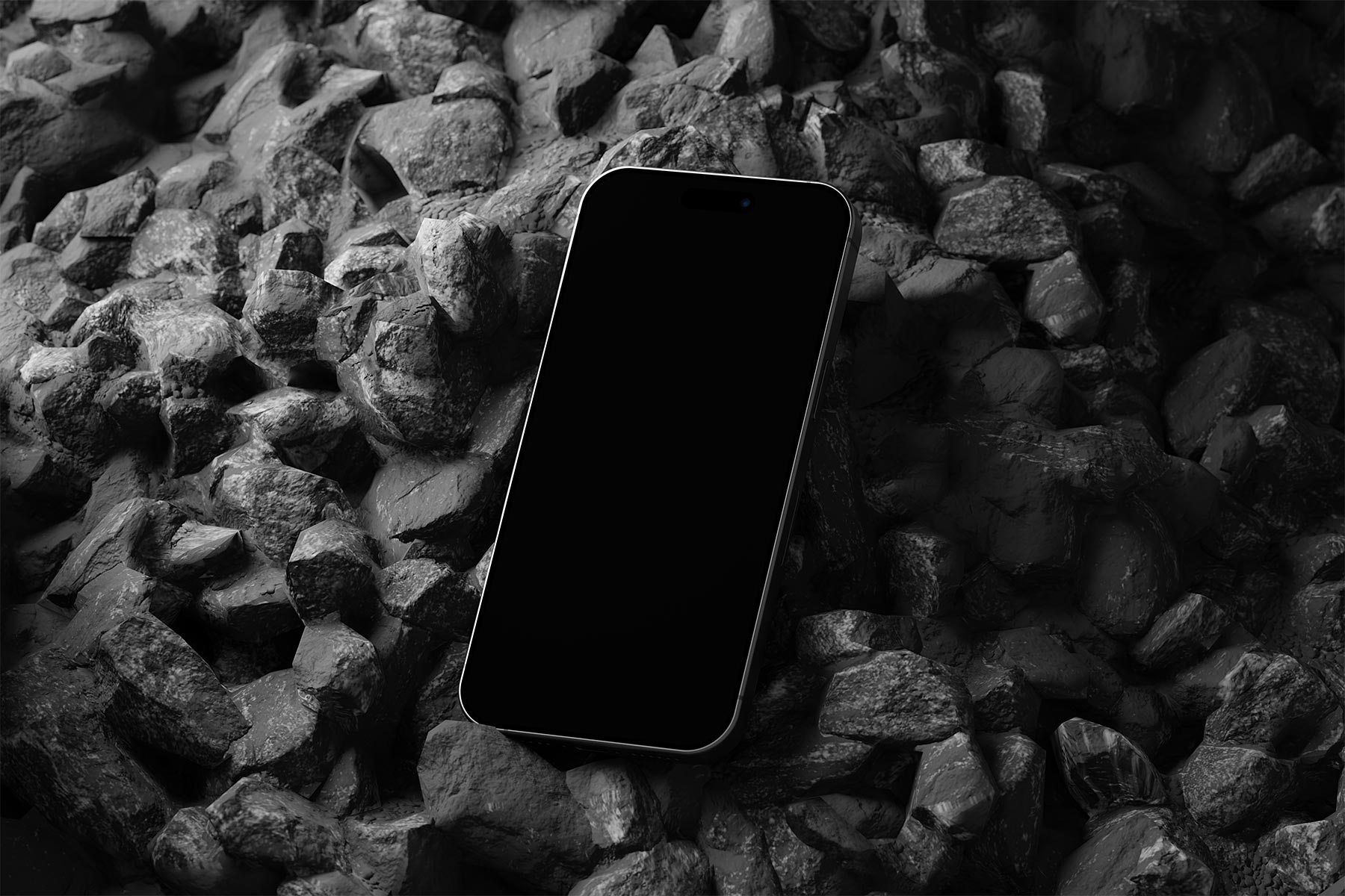 Free Mockup of iPhone on Black Stones