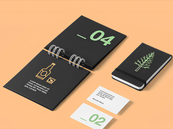 Notebooks with Business Cards Stationery Free Mockups