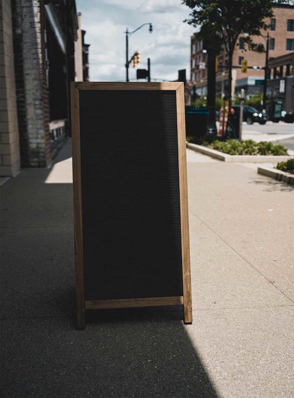 Street Sidewalk A-Frame Sign PSD Mockup