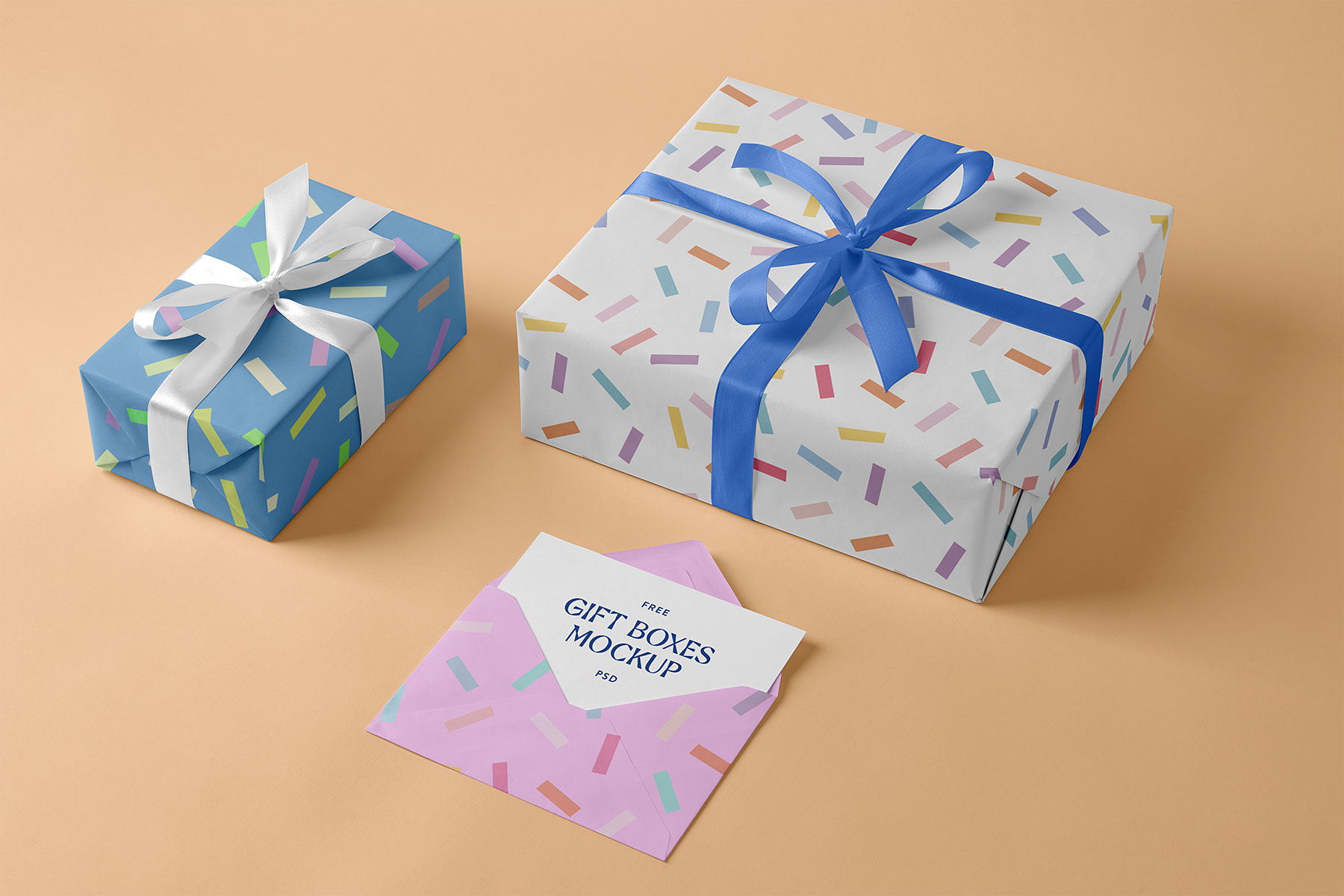 Wrapping Paper Gift Box Mockups & Greeting Card in Envelope