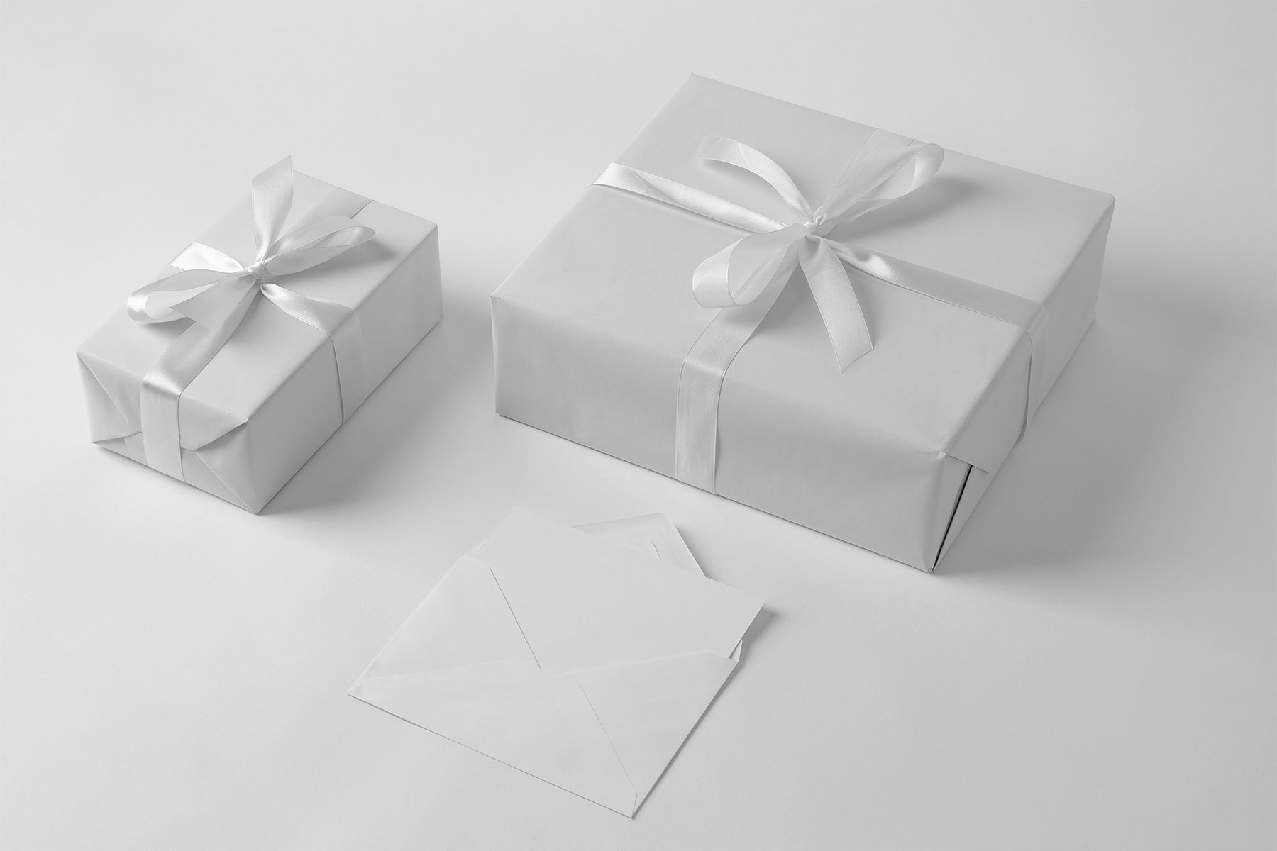 Wrapping Paper Gift Box Mockups & Greeting Card in Envelope