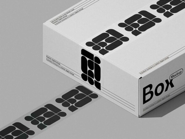 Free Box with Duct Tape Branding Mockup