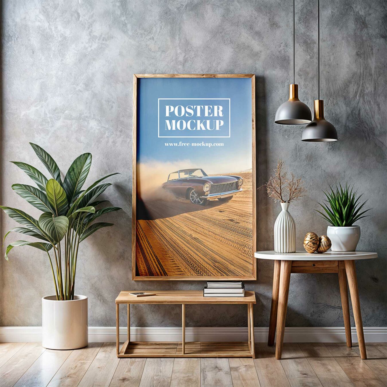 Wooden Framed Poster Mockup