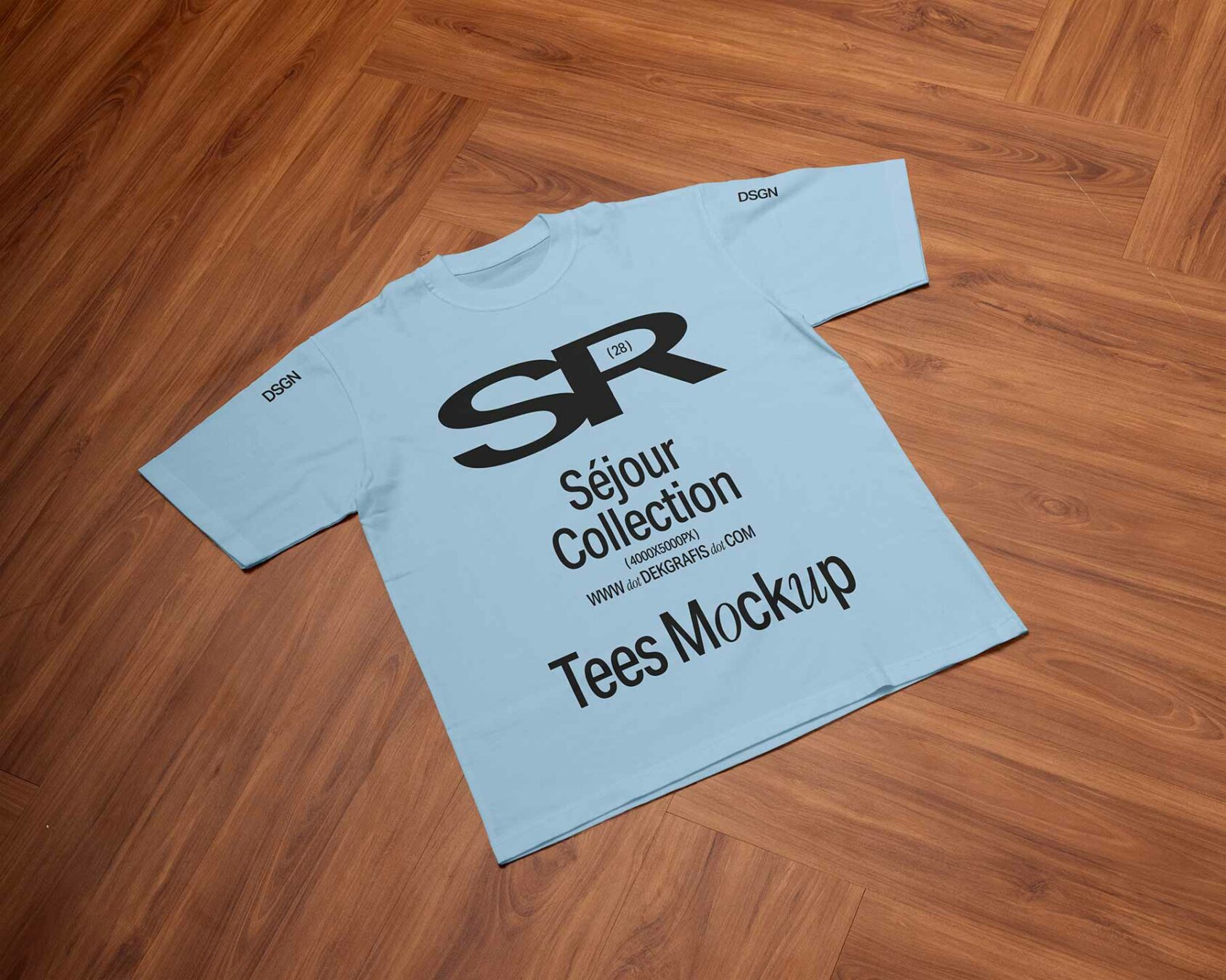 T-shirt Free Mockup on a Wooden Floor