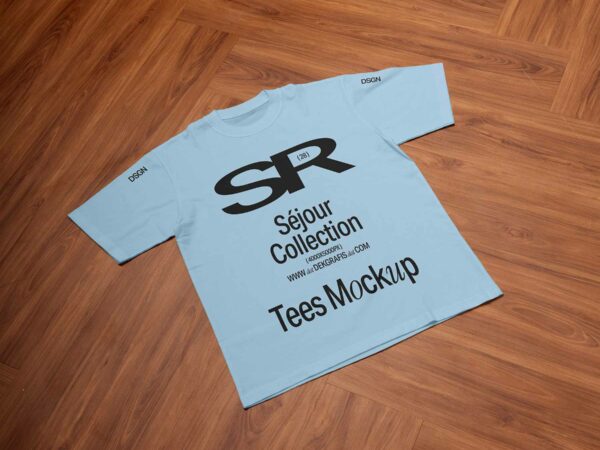 T-shirt Free Mockup on a Wooden Floor